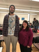Picture of tallest student and Tracy, Harbor House Program Director